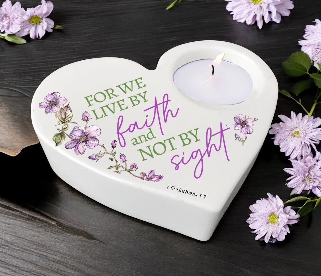 Live By Faith Bible Verse Heart Tea Light Candle Holder - Celebrate Prints