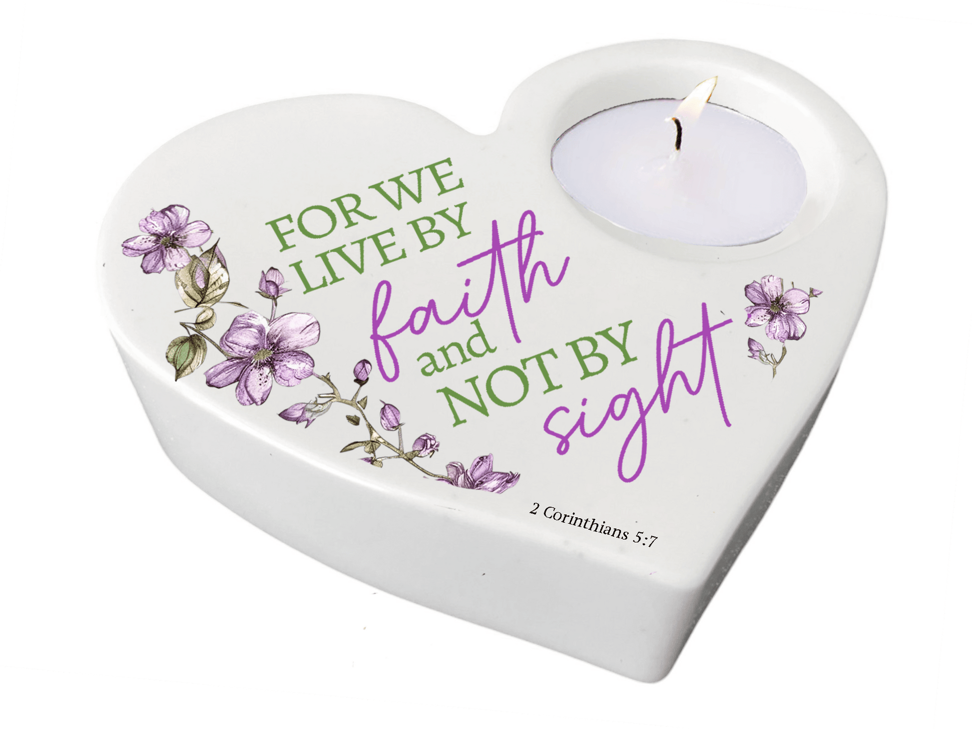 Live By Faith Bible Verse Heart Tea Light Candle Holder - Celebrate Prints
