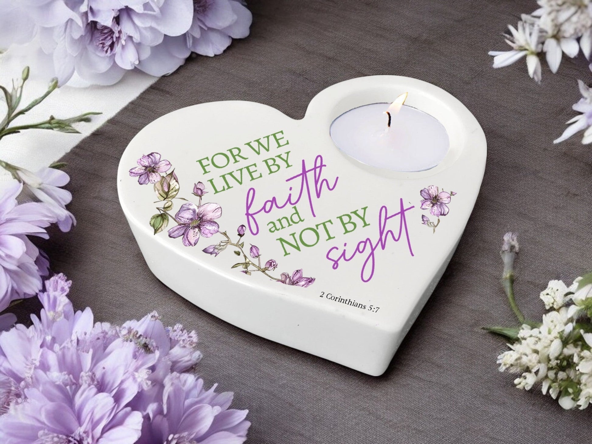 Live By Faith Bible Verse Heart Tea Light Candle Holder - Celebrate Prints
