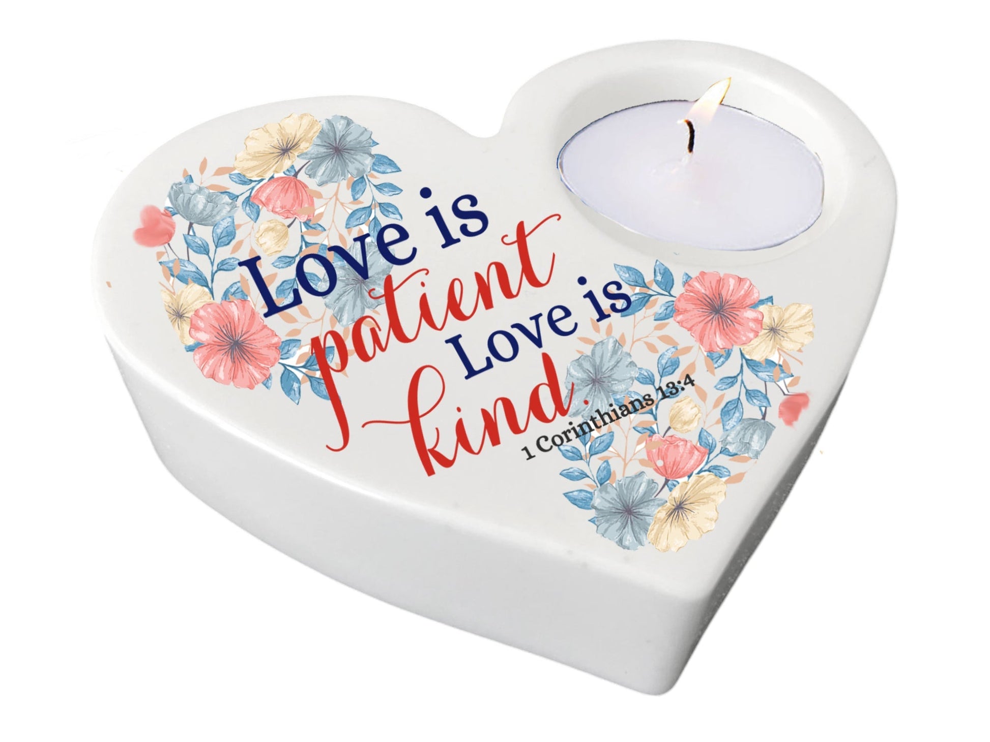 Love Is Patient Bible Verse Heart Tea Light Candle Holder - Celebrate Prints