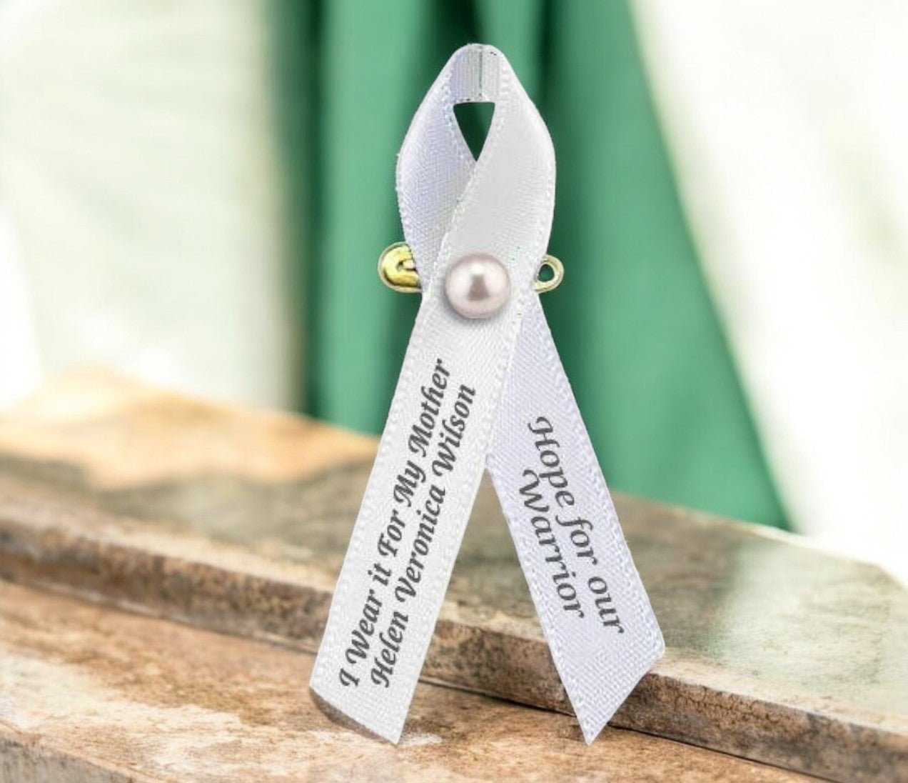 Lung Cancer Ribbon Personalized (Pearl White) - Pack of 10 - Celebrate Prints