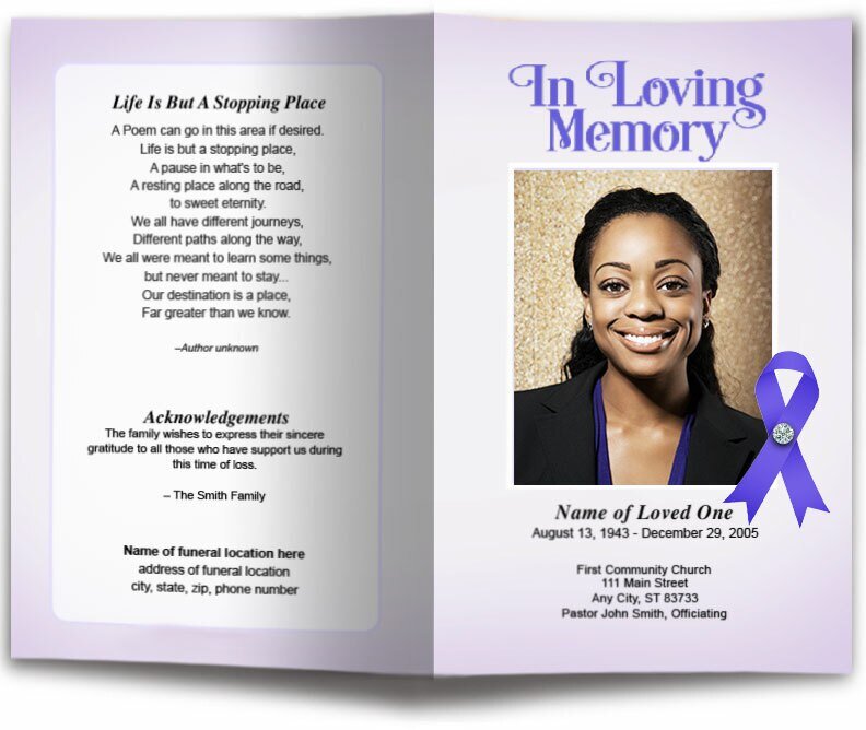 Lupus Purple Ribbon Funeral Program Template - The Funeral Program Site