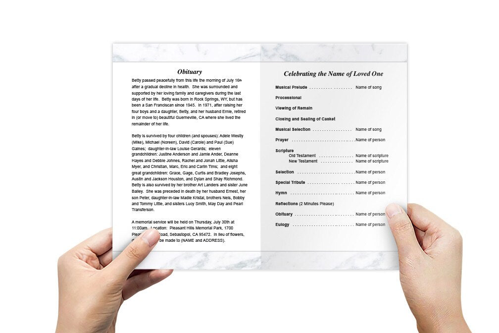Marble Funeral Program Template - The Funeral Program Site