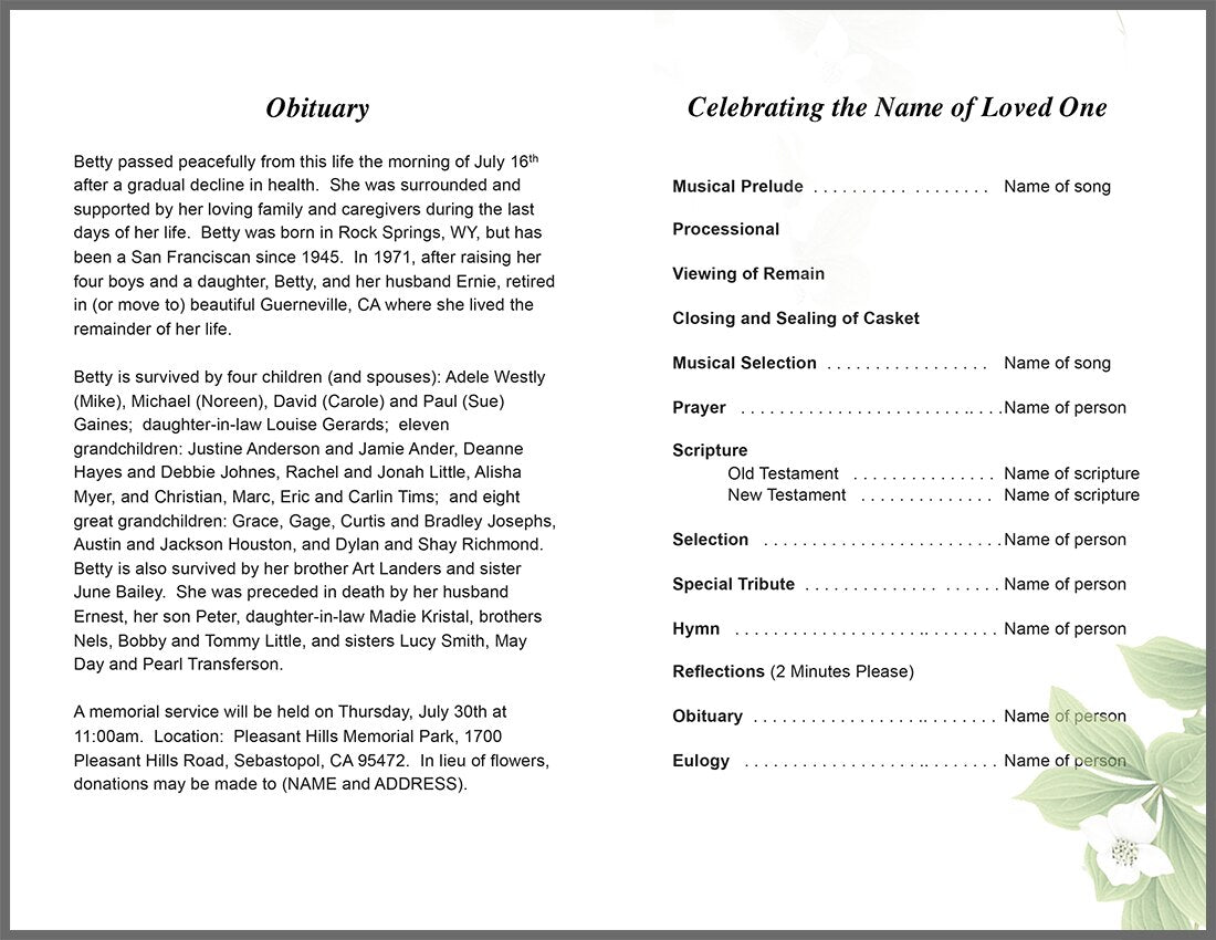 May Funeral Program Template - The Funeral Program Site