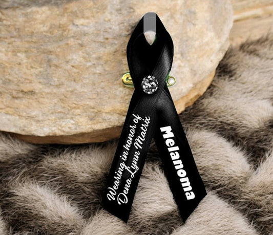 Melanoma Skin Cancer Ribbon Personalized (Black) - Pack of 10 - Celebrate Prints