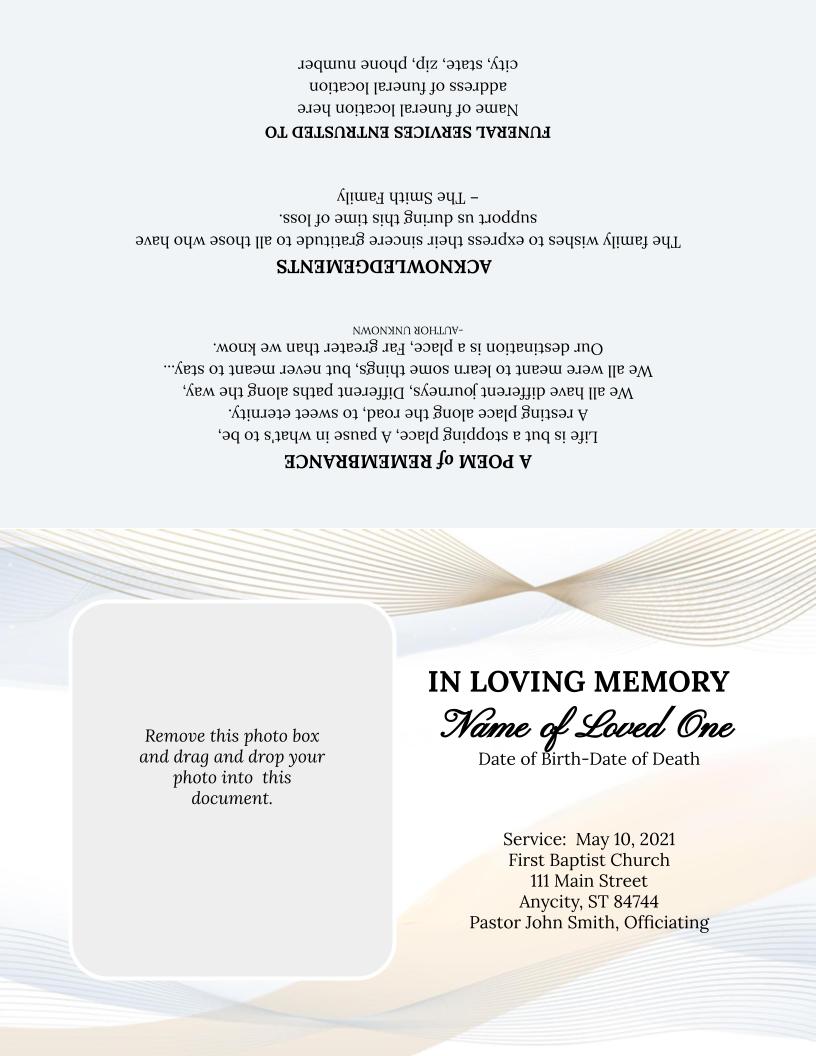 Minimalistic Greeting Card Style Google Docs Funeral Program Template - The Funeral Program Site