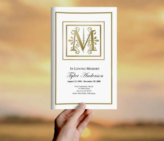 Monogram Gold Funeral Program Template - The Funeral Program Site