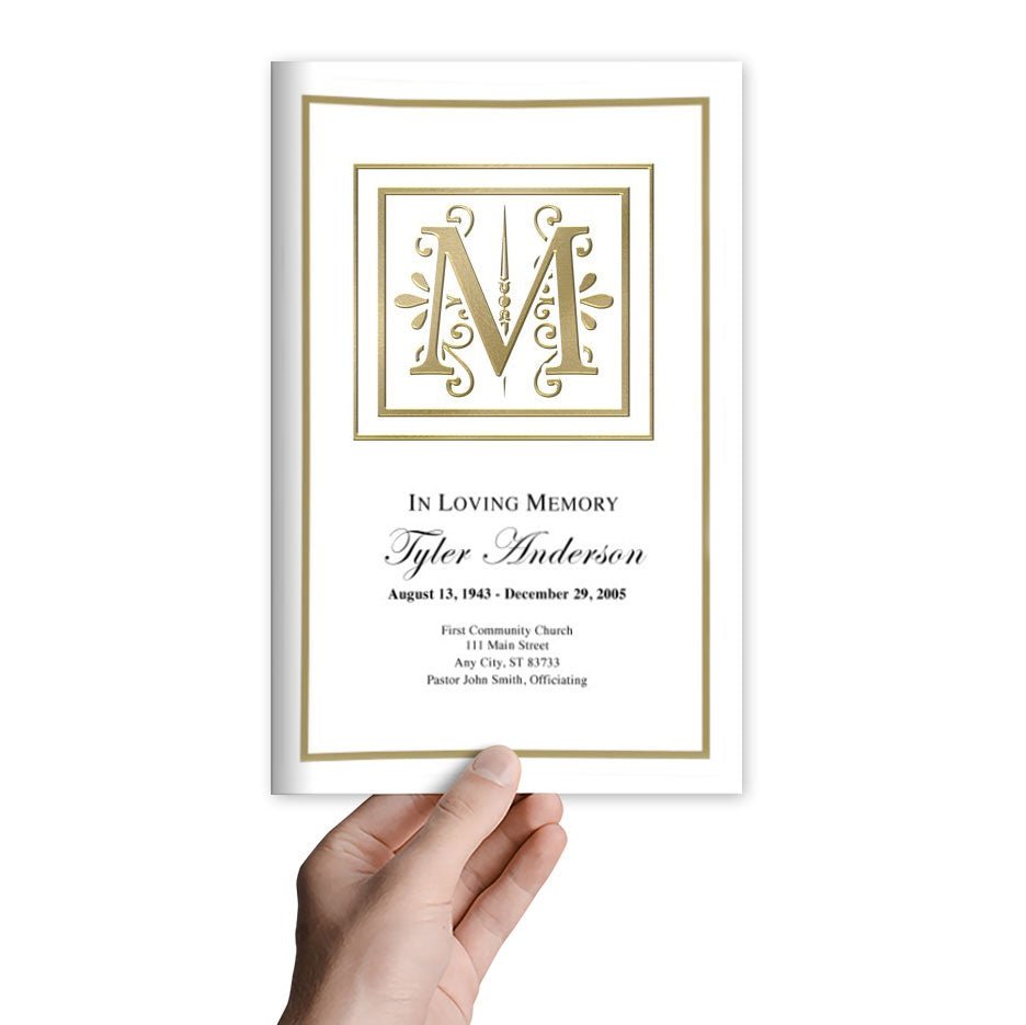 Monogram Gold Funeral Program Template - The Funeral Program Site