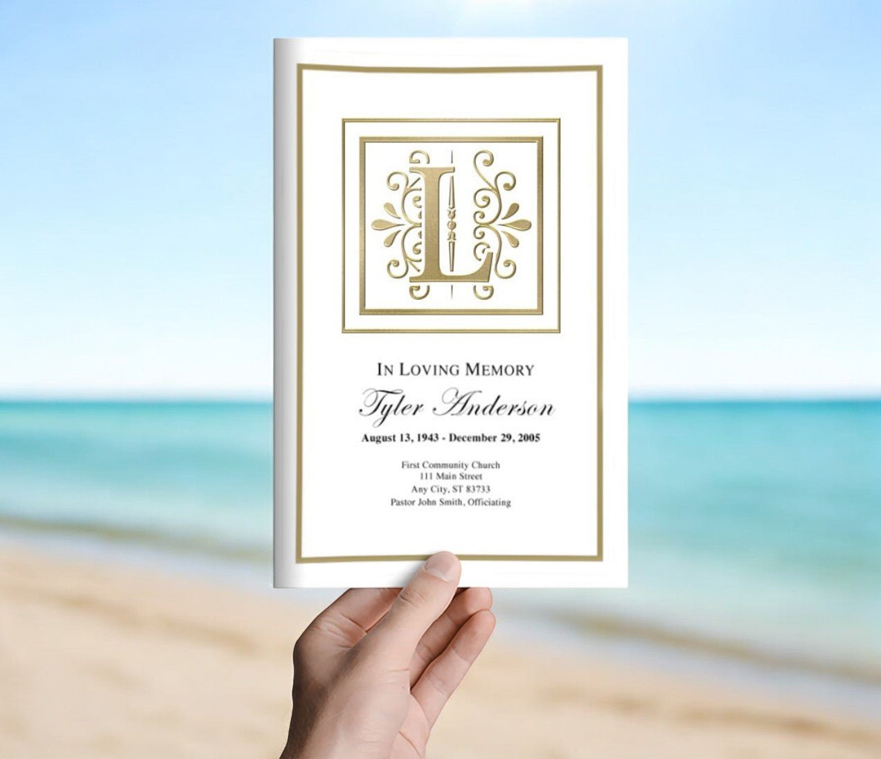 Monogram Gold Funeral Program Template - The Funeral Program Site