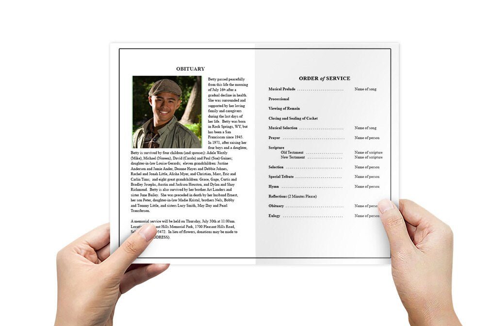 Monogram W Leaves Funeral Program Template - The Funeral Program Site