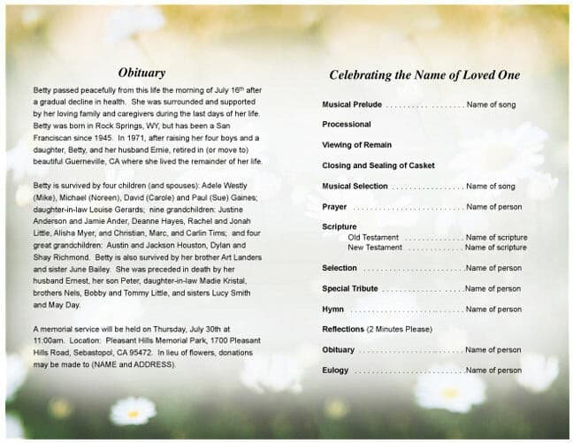 Morning Funeral Program Template - The Funeral Program Site