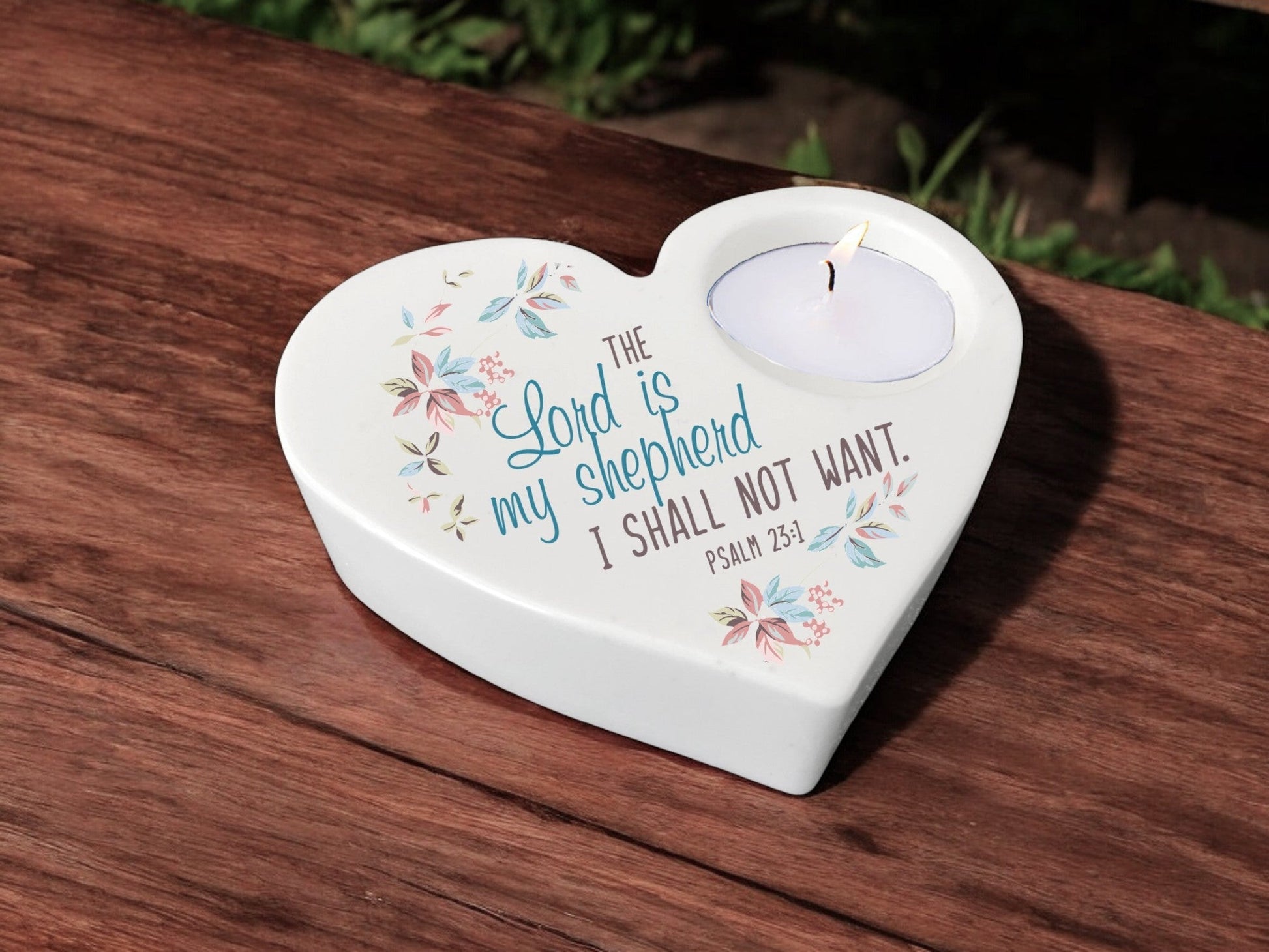 My Shepherd Bible Verse Heart Tea Light Candle Holder - Celebrate Prints