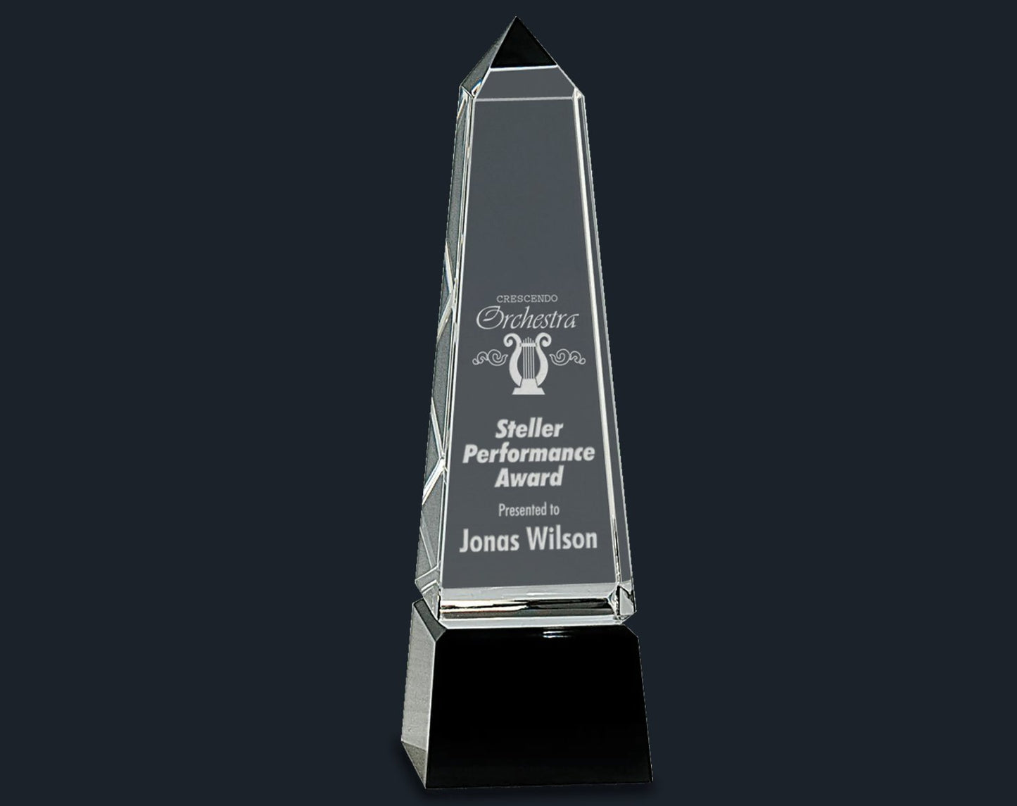 Obelisk Crystal on Black Pedestal Base - Celebrate Prints