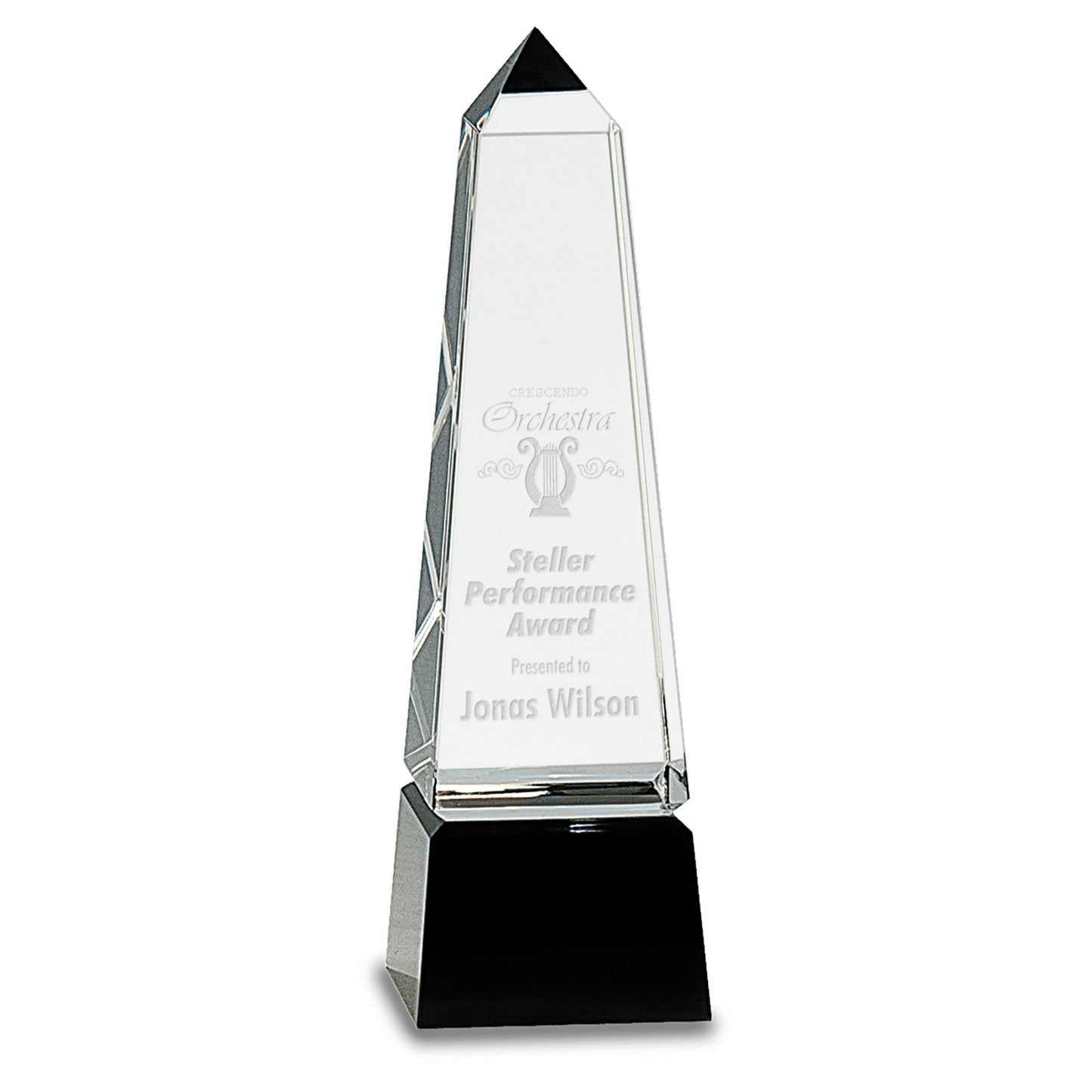 Obelisk Crystal on Black Pedestal Base - Celebrate Prints