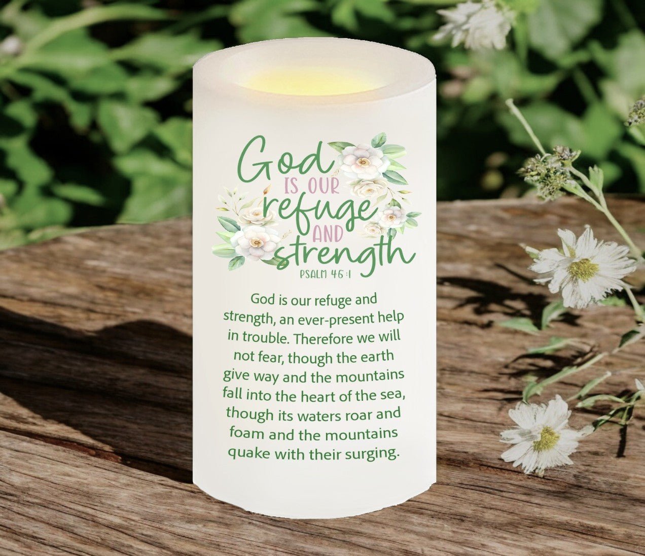 Our Refuge Bible Verse Candle - Celebrate Prints