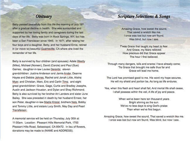 Outdoor Funeral Program Template - The Funeral Program Site