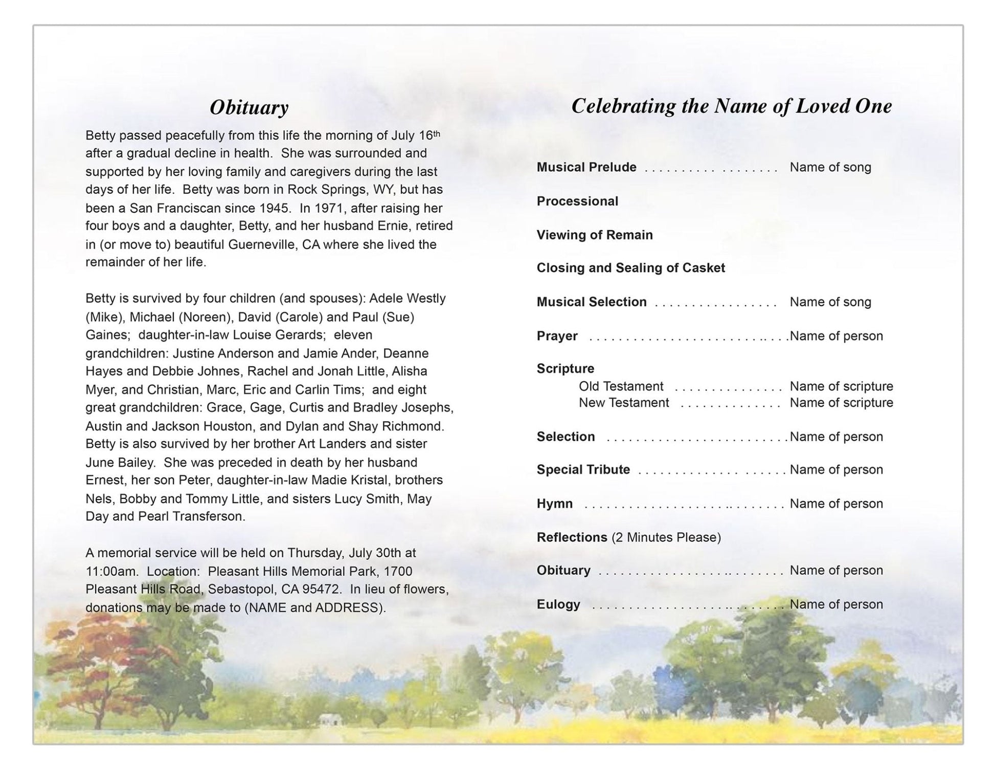 Panorama Funeral Program Template - The Funeral Program Site