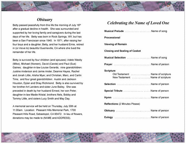 Patchwork Funeral Program Template - The Funeral Program Site