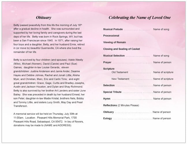 Petals Funeral Program Template - The Funeral Program Site