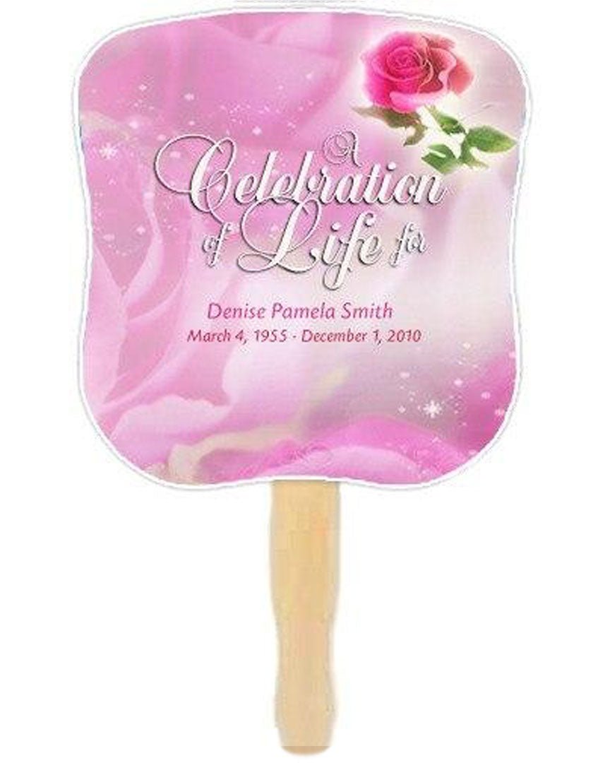 Petals Memorial Fan With Wooden Handle (Pack Of 10) - Celebrate Prints