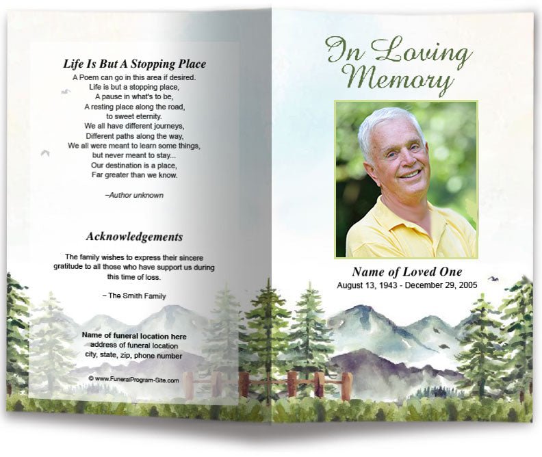 Pine Trees Funeral Program Template - The Funeral Program Site