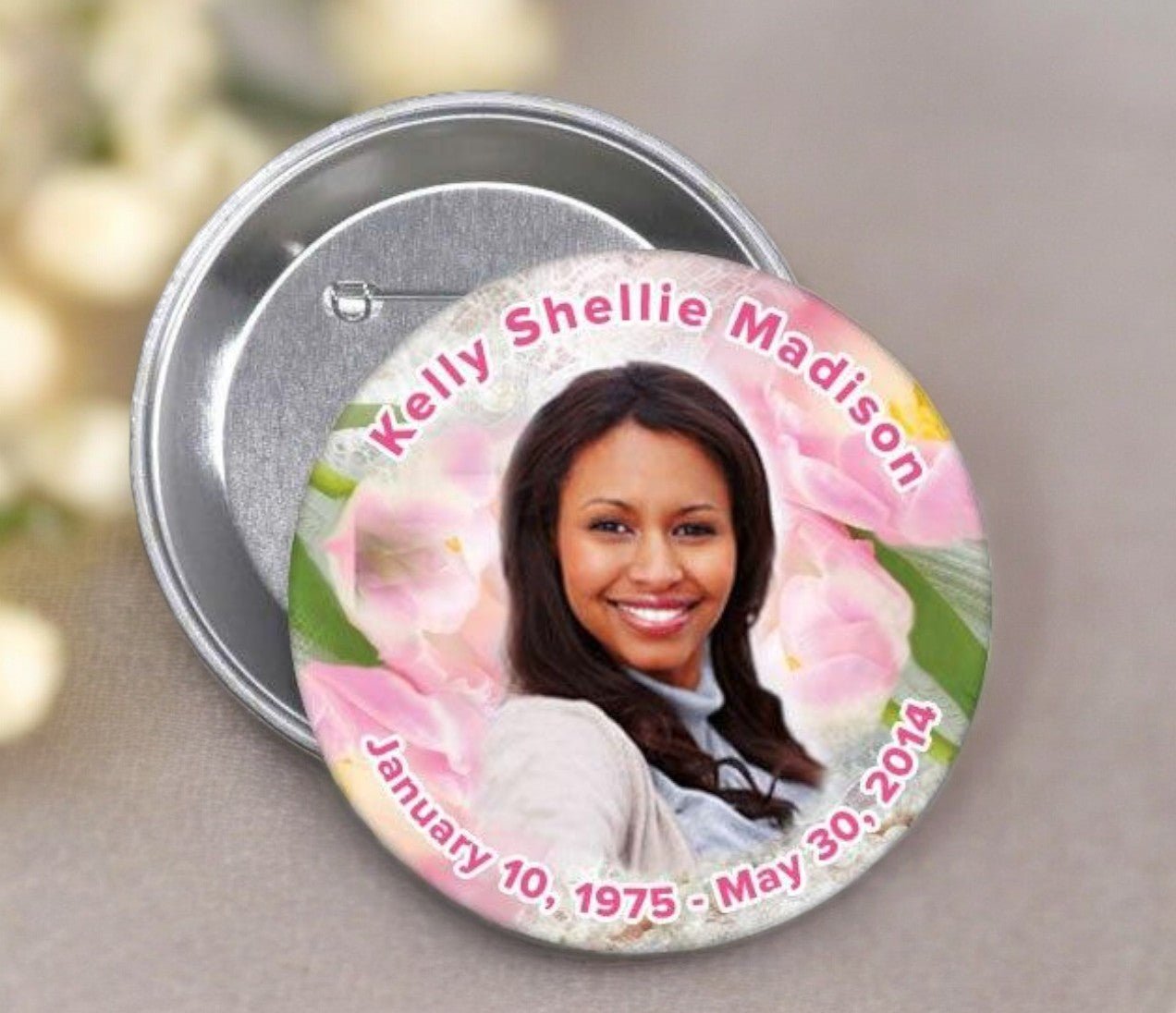 Pink Pearls Memorial Button Pin (Pack of 10) - Celebrate Prints