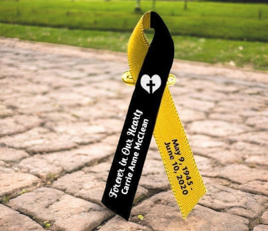Platelet Donation Awareness Ribbons Black/Gold - Pack of 10 - Celebrate Prints
