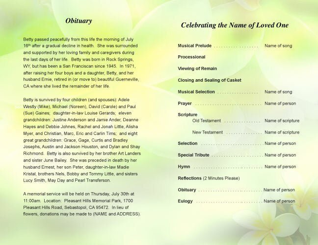 Plumeria Funeral Program Template - The Funeral Program Site