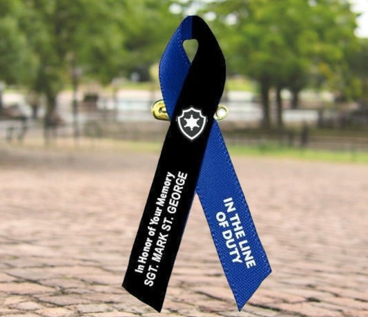Police Officer Awareness Ribbons (Black/Navy) - Pack of 10 - Celebrate Prints