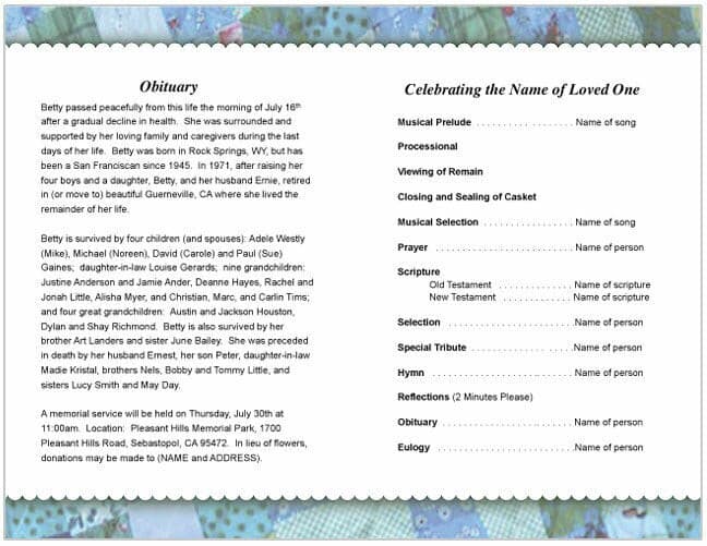 Quilt Funeral Program Template - The Funeral Program Site
