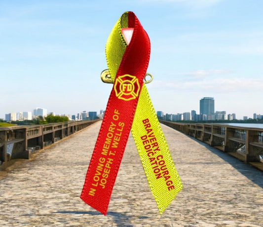 Red Yellow Awareness Ribbon Fireman/Firefighter - Pack of 10 - Celebrate Prints