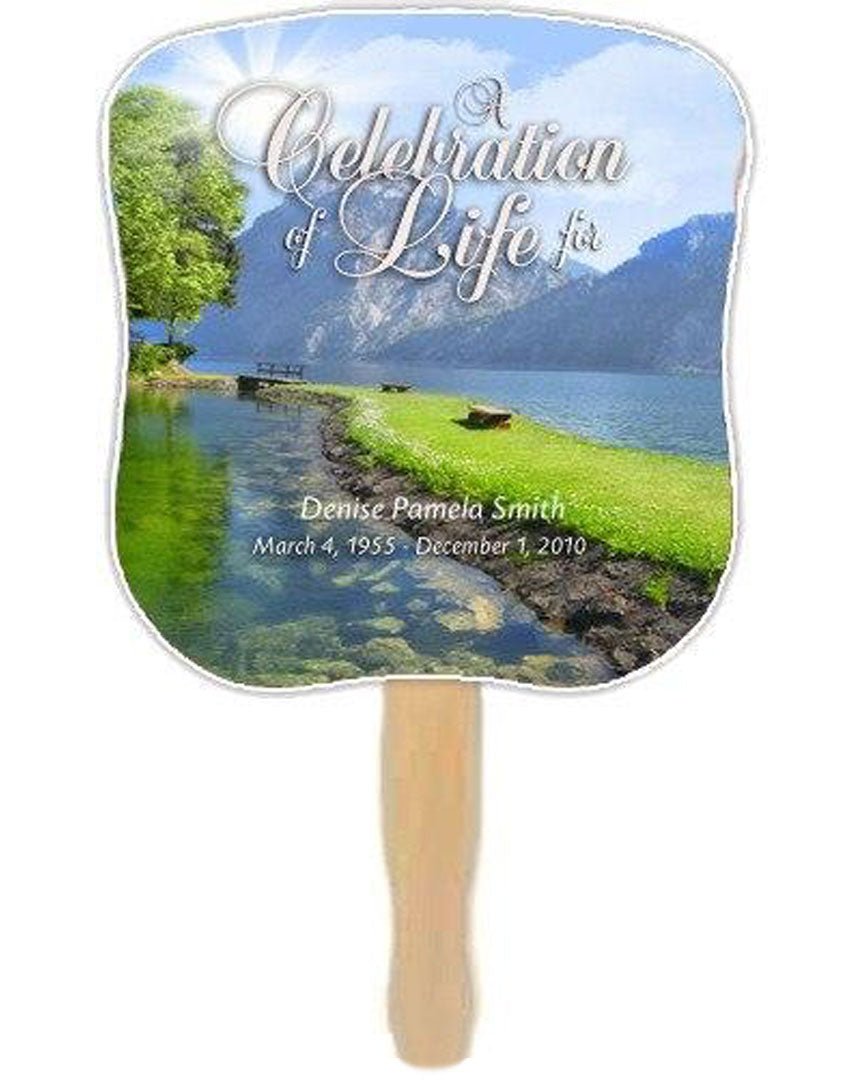 Reflection Memorial Fan With Wooden Handle (Pack Of 10) - Celebrate Prints