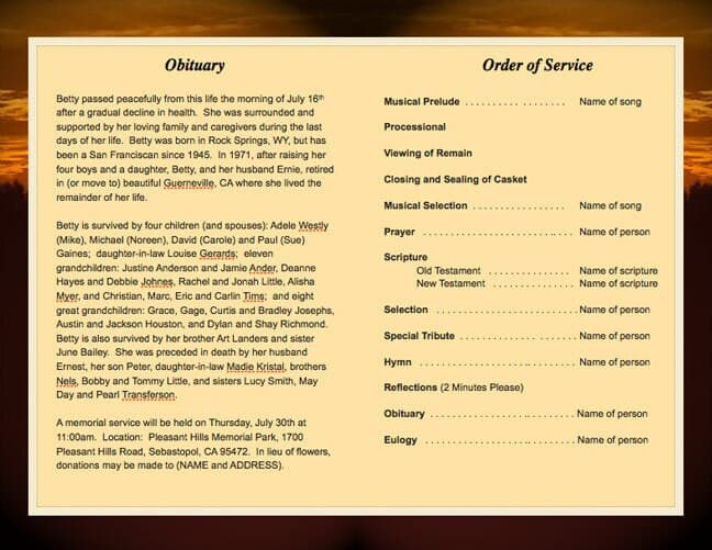 Renewal Funeral Program Template - The Funeral Program Site