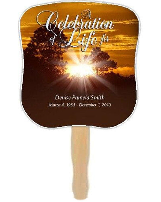 Renewal Memorial Fan With Wooden Handle (Pack Of 10) - Celebrate Prints