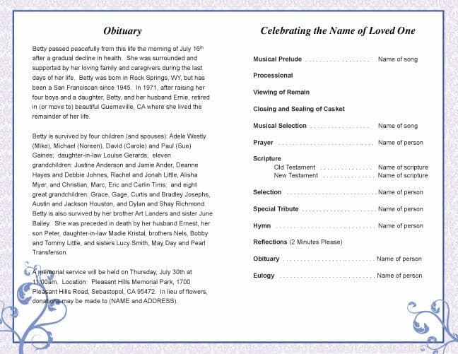 Robin Funeral Program Template - The Funeral Program Site