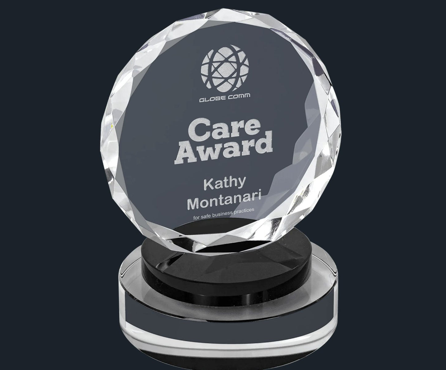 Round Facet Crystal on Black & Clear Round Base - Celebrate Prints
