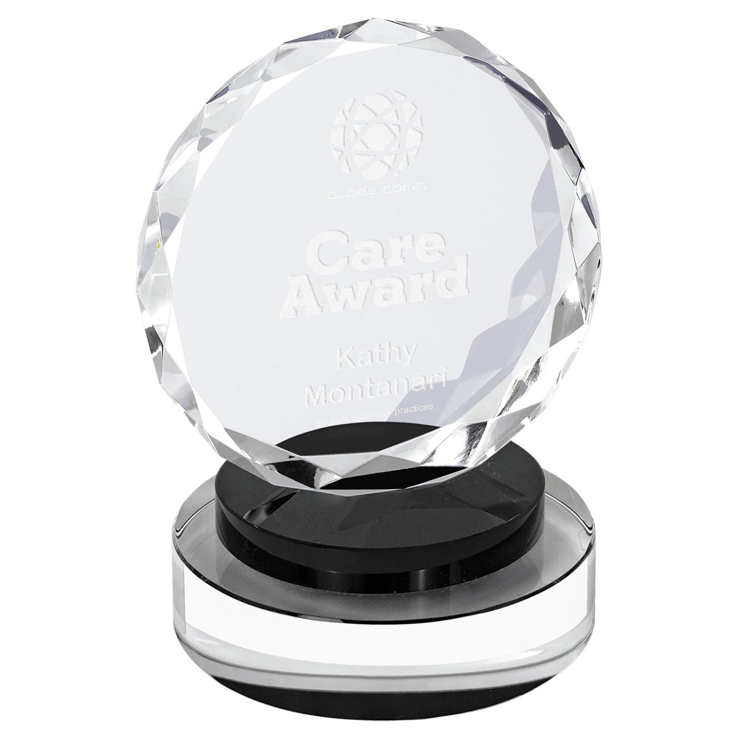 Round Facet Crystal on Black & Clear Round Base - Celebrate Prints