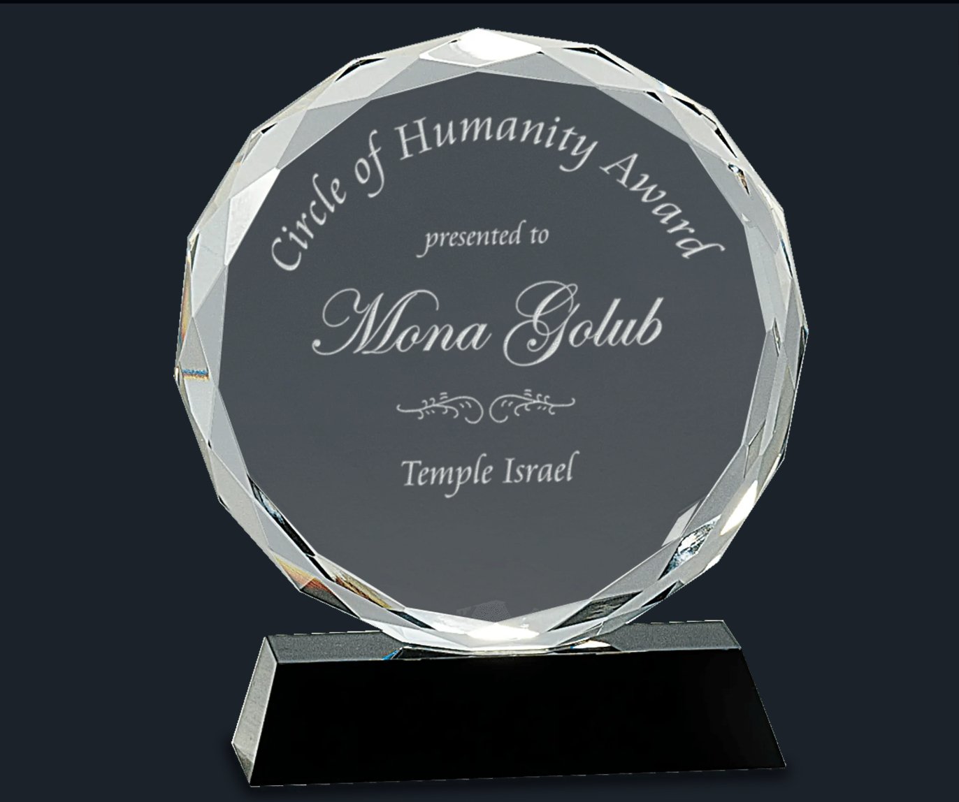 Round Facet Crystal on Black Pedestal Base - Celebrate Prints