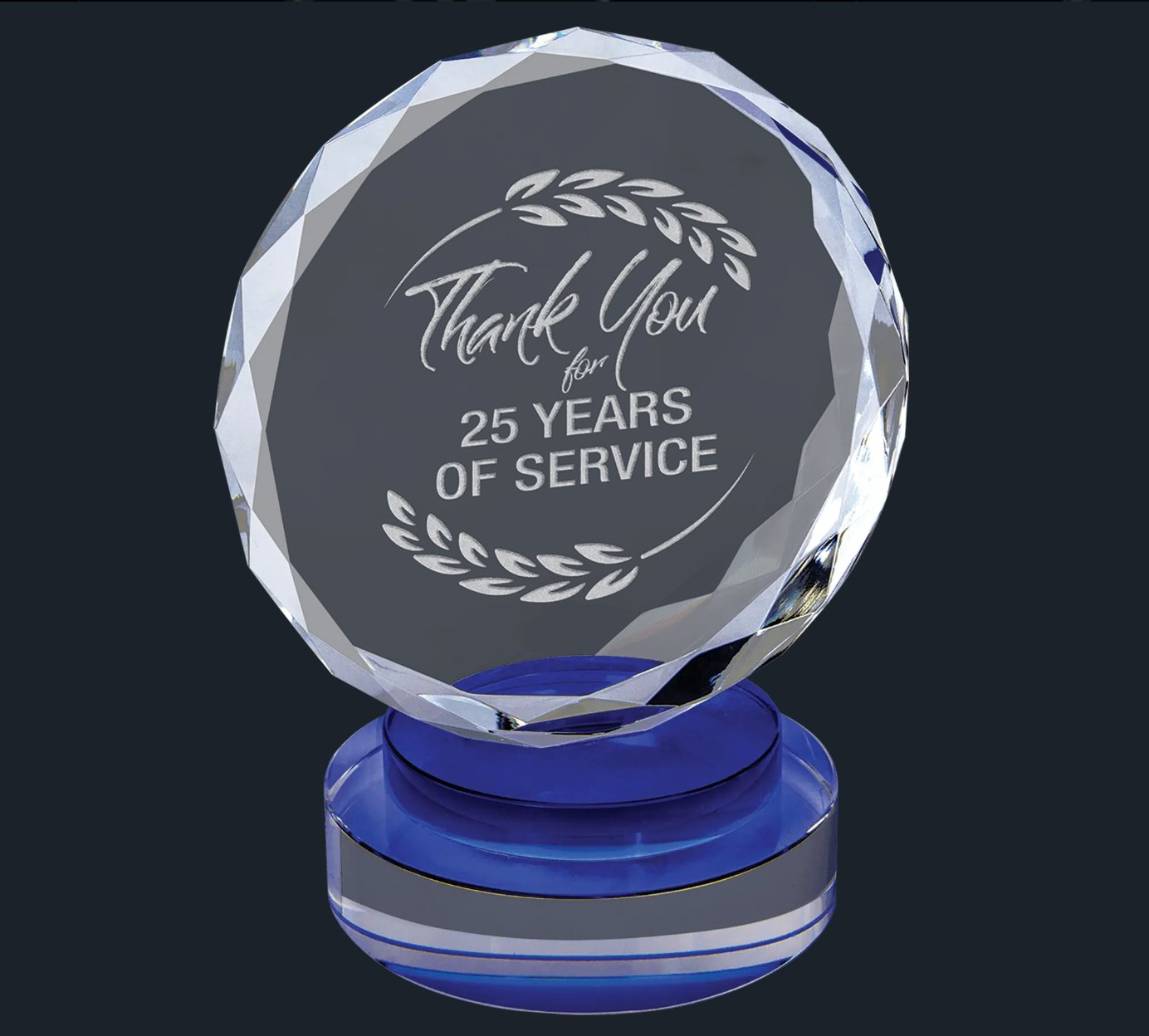 Round Facet Crystal on Blue & Clear Round Base - Celebrate Prints