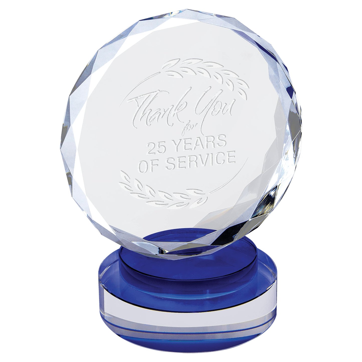 Round Facet Crystal on Blue & Clear Round Base - Celebrate Prints