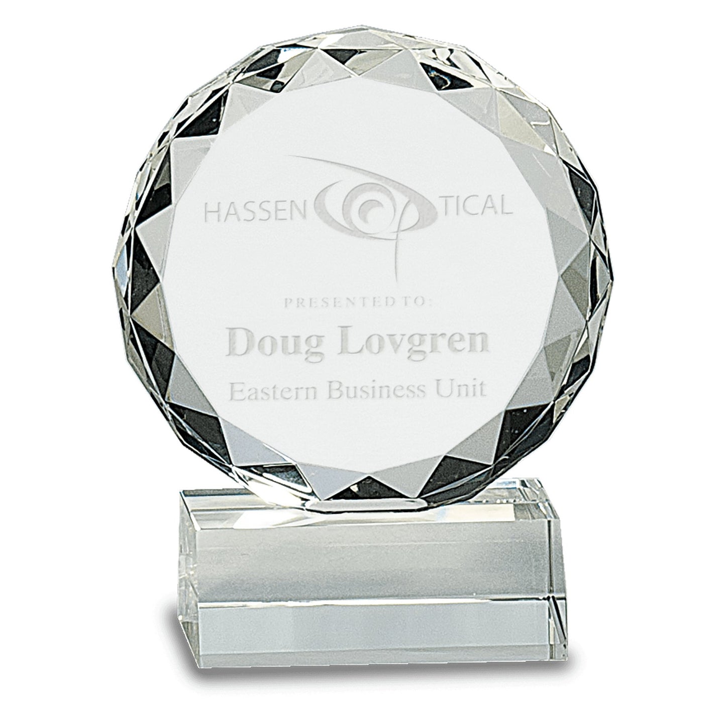 Round Facet Crystal on Clear Pedestal Base - Celebrate Prints