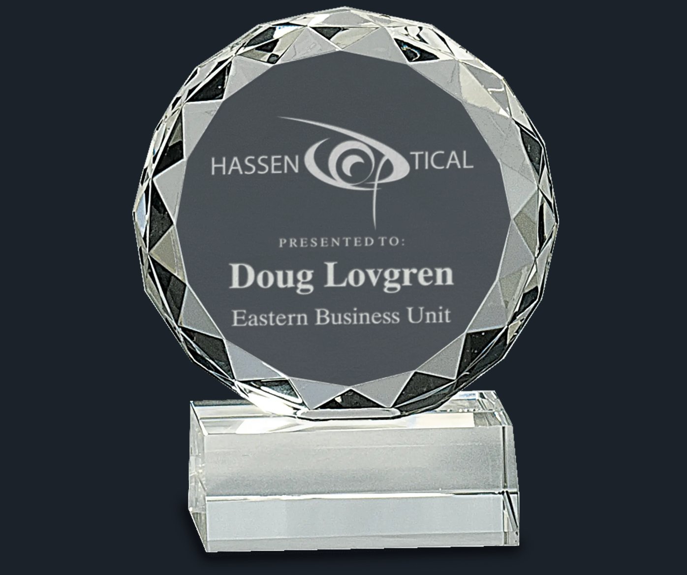 Round Facet Crystal on Clear Pedestal Base - Celebrate Prints