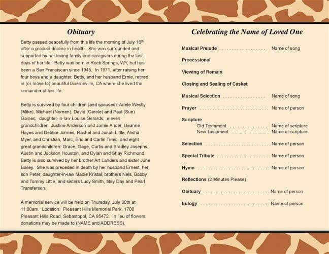 Safari Funeral Program Template - The Funeral Program Site