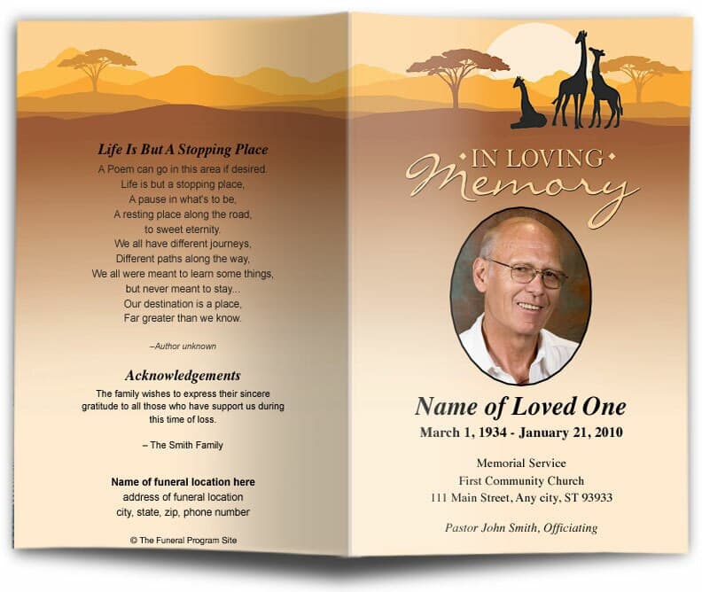 Safari Funeral Program Template - The Funeral Program Site