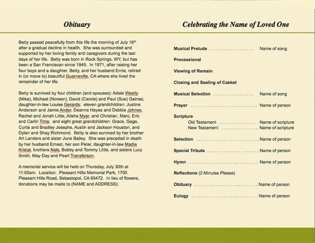 Saffron Funeral Program Template - The Funeral Program Site