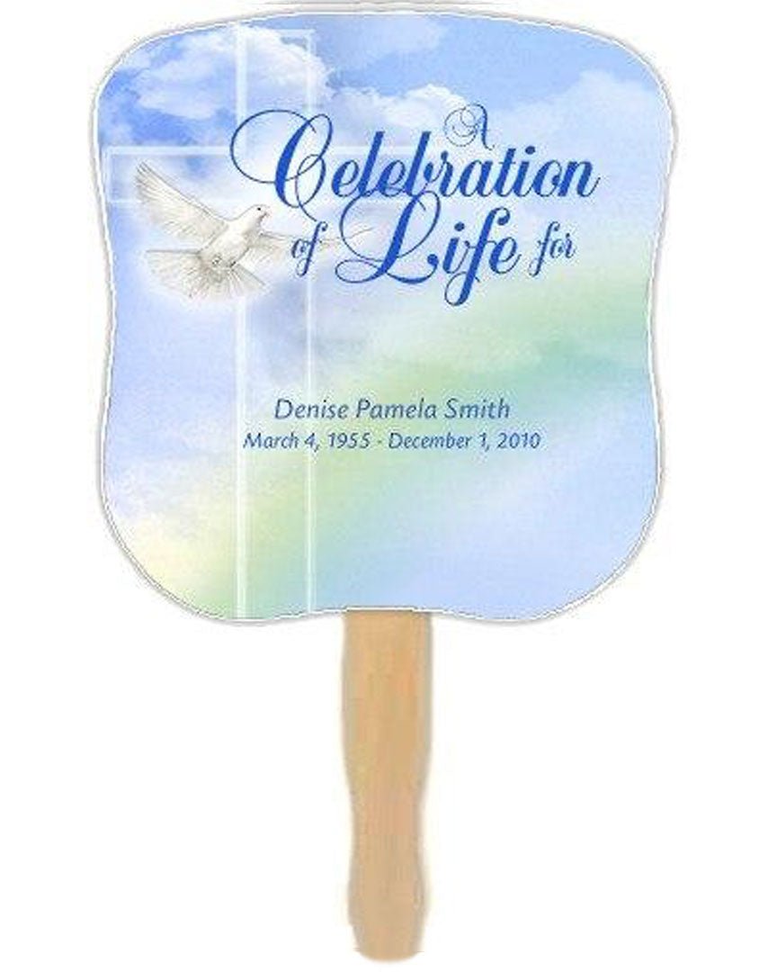 Salvation Memorial Fan With Wooden Handle (Pack Of 10) - Celebrate Prints