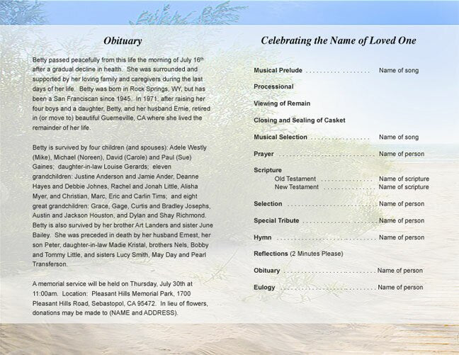 Sandunes Funeral Program Template - The Funeral Program Site