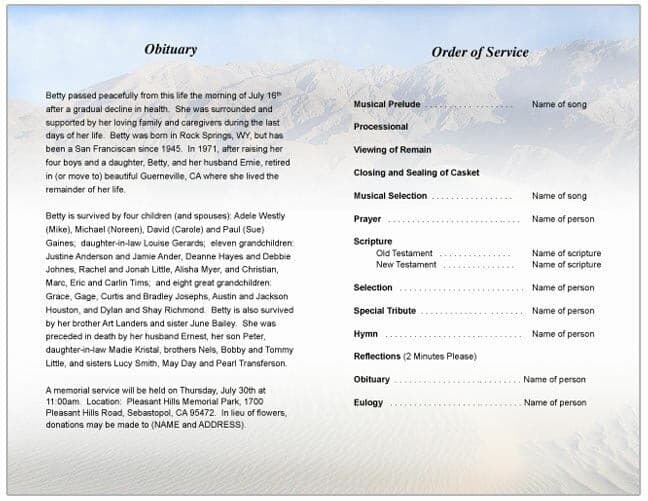 Sandy Funeral Program Template - The Funeral Program Site