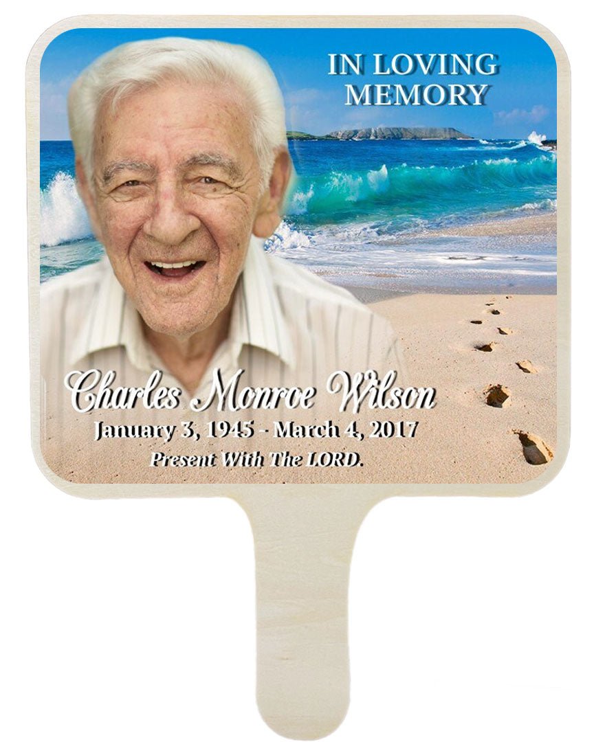 Sandy Shores All-In-One Memorial Hand Fan (Pack of 10) - Celebrate Prints
