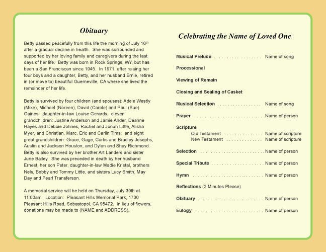 School Funeral Program Template - The Funeral Program Site